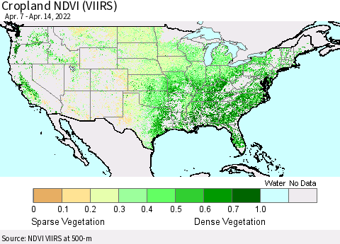 United States Cropland NDVI (VIIRS) Thematic Map For 4/7/2022 - 4/14/2022