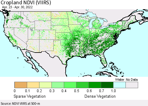 United States Cropland NDVI (VIIRS) Thematic Map For 4/21/2022 - 4/30/2022