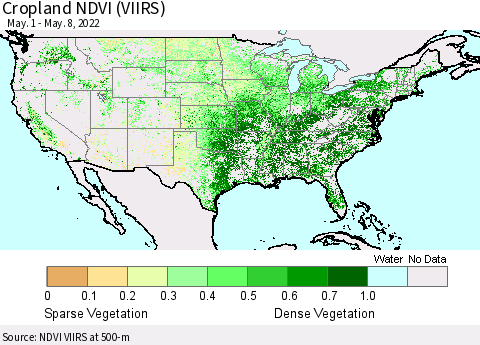 United States Cropland NDVI (VIIRS) Thematic Map For 5/1/2022 - 5/8/2022