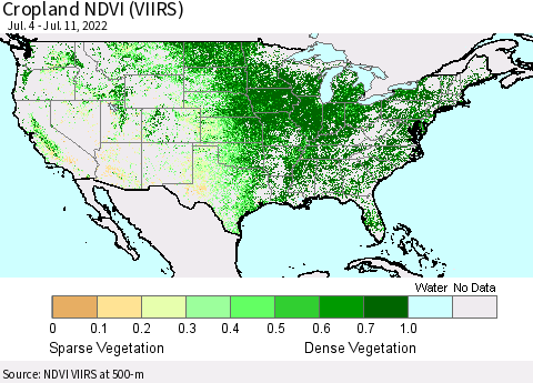 United States Cropland NDVI (VIIRS) Thematic Map For 7/4/2022 - 7/11/2022