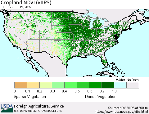 United States Cropland NDVI (VIIRS) Thematic Map For 7/11/2022 - 7/20/2022