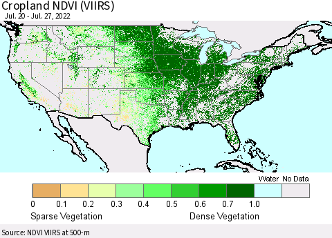 United States Cropland NDVI (VIIRS) Thematic Map For 7/20/2022 - 7/27/2022