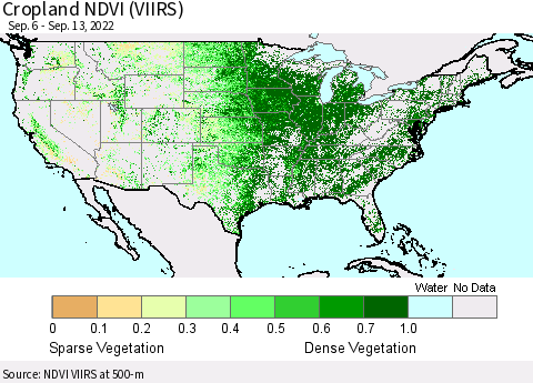 United States Cropland NDVI (VIIRS) Thematic Map For 9/6/2022 - 9/13/2022