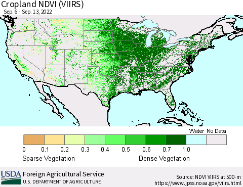 United States Cropland NDVI (VIIRS) Thematic Map For 9/11/2022 - 9/20/2022