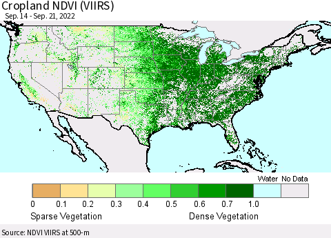 United States Cropland NDVI (VIIRS) Thematic Map For 9/14/2022 - 9/21/2022