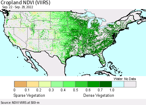 United States Cropland NDVI (VIIRS) Thematic Map For 9/22/2022 - 9/29/2022