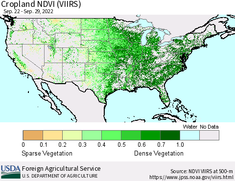 United States Cropland NDVI (VIIRS) Thematic Map For 9/21/2022 - 9/30/2022