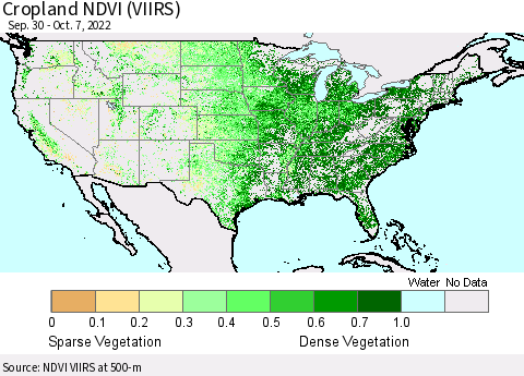 United States Cropland NDVI (VIIRS) Thematic Map For 9/30/2022 - 10/7/2022