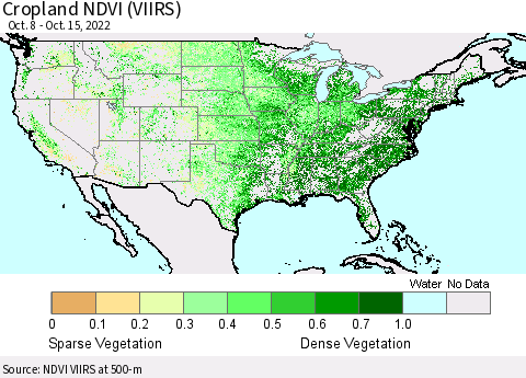 United States Cropland NDVI (VIIRS) Thematic Map For 10/8/2022 - 10/15/2022