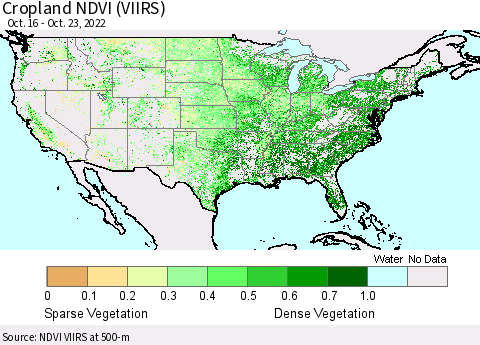 United States Cropland NDVI (VIIRS) Thematic Map For 10/16/2022 - 10/23/2022