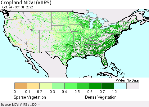 United States Cropland NDVI (VIIRS) Thematic Map For 10/21/2022 - 10/31/2022