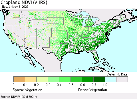 United States Cropland NDVI (VIIRS) Thematic Map For 11/1/2022 - 11/8/2022