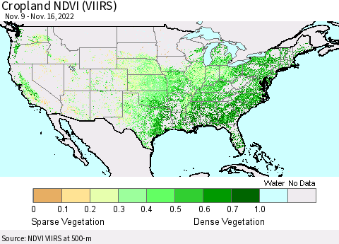 United States Cropland NDVI (VIIRS) Thematic Map For 11/9/2022 - 11/16/2022