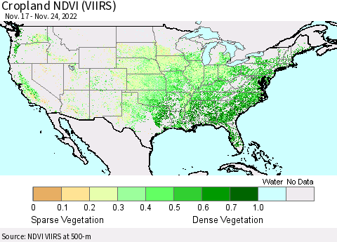 United States Cropland NDVI (VIIRS) Thematic Map For 11/17/2022 - 11/24/2022