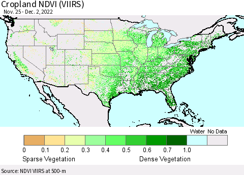 United States Cropland NDVI (VIIRS) Thematic Map For 11/25/2022 - 12/2/2022