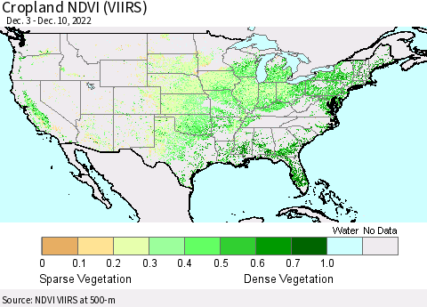 United States Cropland NDVI (VIIRS) Thematic Map For 12/1/2022 - 12/10/2022