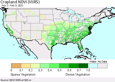 United States Cropland NDVI (VIIRS) Thematic Map For 2/2/2023 - 2/9/2023