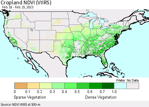 United States Cropland NDVI (VIIRS) Thematic Map For 2/18/2023 - 2/25/2023