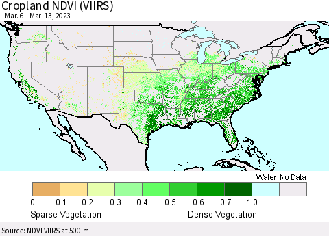 United States Cropland NDVI (VIIRS) Thematic Map For 3/6/2023 - 3/13/2023