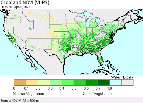United States Cropland NDVI (VIIRS) Thematic Map For 3/30/2023 - 4/6/2023