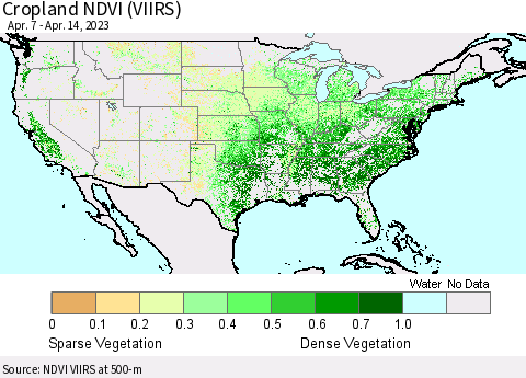 United States Cropland NDVI (VIIRS) Thematic Map For 4/7/2023 - 4/14/2023