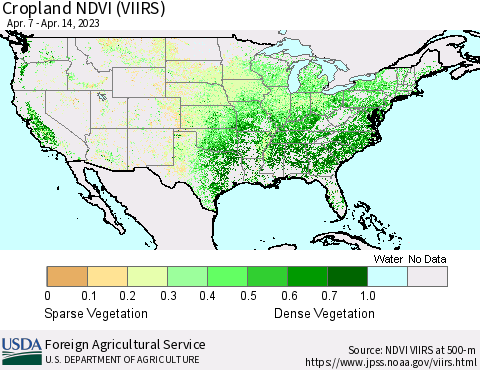 United States Cropland NDVI (VIIRS) Thematic Map For 4/11/2023 - 4/20/2023