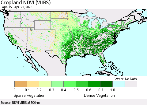 United States Cropland NDVI (VIIRS) Thematic Map For 4/15/2023 - 4/22/2023