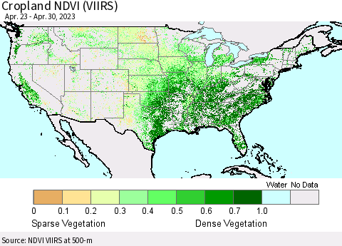 United States Cropland NDVI (VIIRS) Thematic Map For 4/23/2023 - 4/30/2023