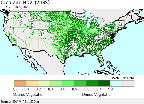 United States Cropland NDVI (VIIRS) Thematic Map For 6/2/2023 - 6/9/2023