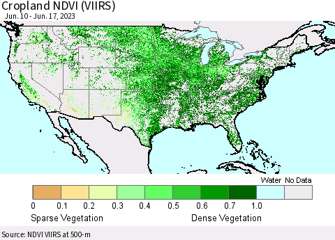 United States Cropland NDVI (VIIRS) Thematic Map For 6/10/2023 - 6/17/2023