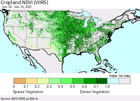 United States Cropland NDVI (VIIRS) Thematic Map For 6/18/2023 - 6/25/2023