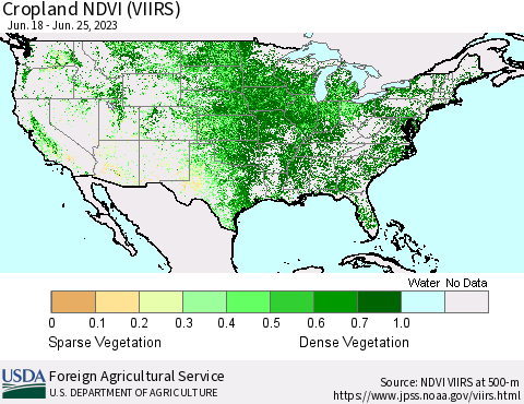 United States Cropland NDVI (VIIRS) Thematic Map For 6/21/2023 - 6/30/2023