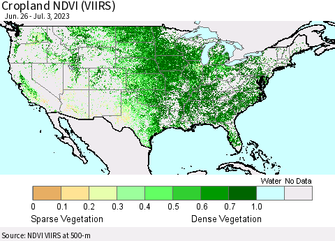 United States Cropland NDVI (VIIRS) Thematic Map For 6/26/2023 - 7/3/2023