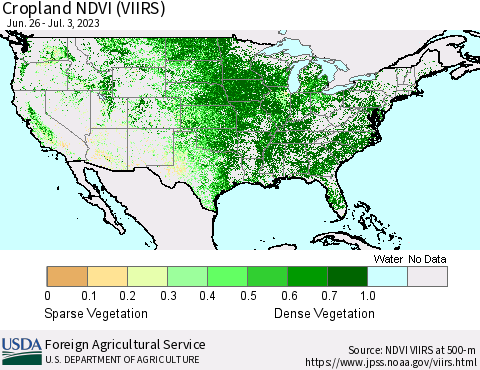United States Cropland NDVI (VIIRS) Thematic Map For 7/1/2023 - 7/10/2023