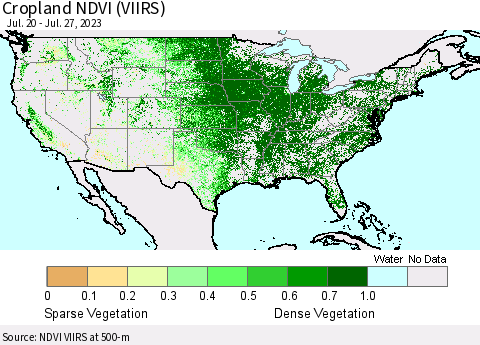 United States Cropland NDVI (VIIRS) Thematic Map For 7/20/2023 - 7/27/2023