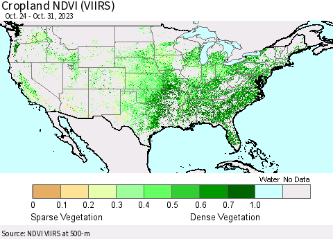 United States Cropland NDVI (VIIRS) Thematic Map For 10/24/2023 - 10/31/2023