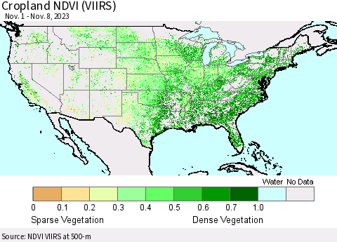 United States Cropland NDVI (VIIRS) Thematic Map For 11/1/2023 - 11/8/2023