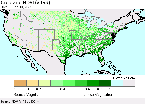 United States Cropland NDVI (VIIRS) Thematic Map For 12/3/2023 - 12/10/2023