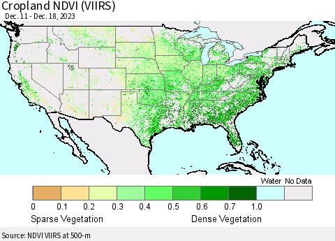 United States Cropland NDVI (VIIRS) Thematic Map For 12/11/2023 - 12/18/2023
