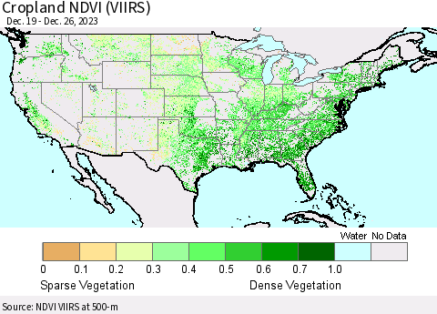United States Cropland NDVI (VIIRS) Thematic Map For 12/19/2023 - 12/26/2023