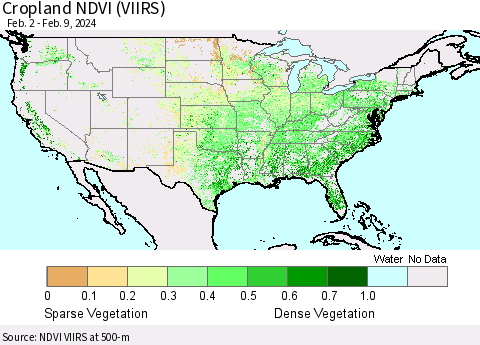 United States Cropland NDVI (VIIRS) Thematic Map For 2/2/2024 - 2/9/2024