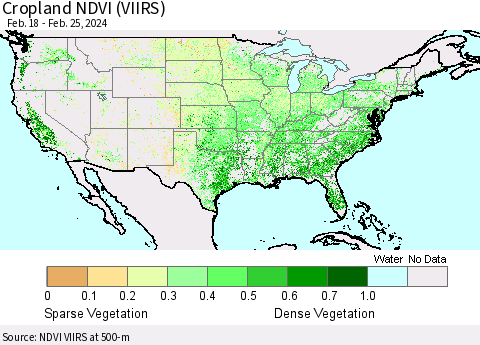 United States Cropland NDVI (VIIRS) Thematic Map For 2/18/2024 - 2/25/2024