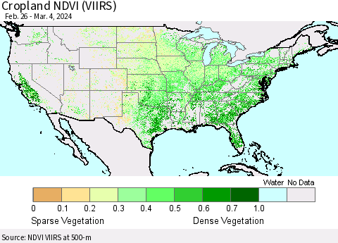 United States Cropland NDVI (VIIRS) Thematic Map For 2/26/2024 - 3/4/2024