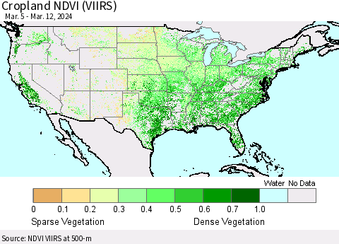 United States Cropland NDVI (VIIRS) Thematic Map For 3/5/2024 - 3/12/2024