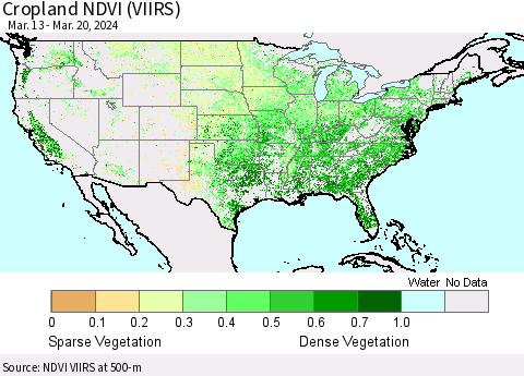 United States Cropland NDVI (VIIRS) Thematic Map For 3/13/2024 - 3/20/2024