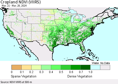 United States Cropland NDVI (VIIRS) Thematic Map For 3/21/2024 - 3/28/2024