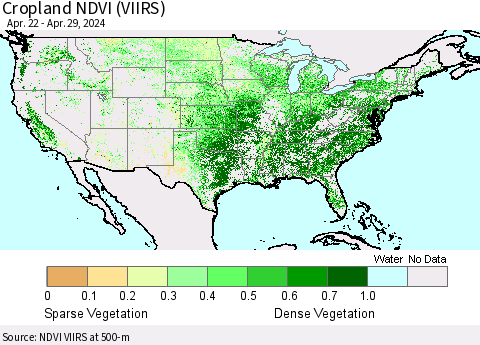 United States Cropland NDVI (VIIRS) Thematic Map For 4/22/2024 - 4/29/2024