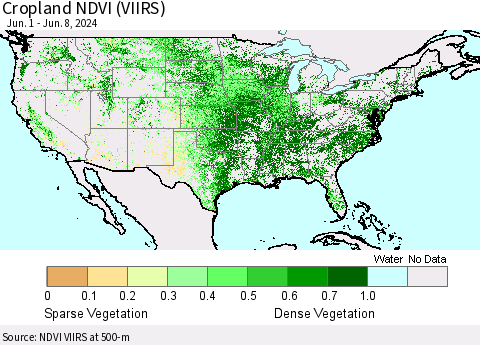 United States Cropland NDVI (VIIRS) Thematic Map For 6/1/2024 - 6/8/2024