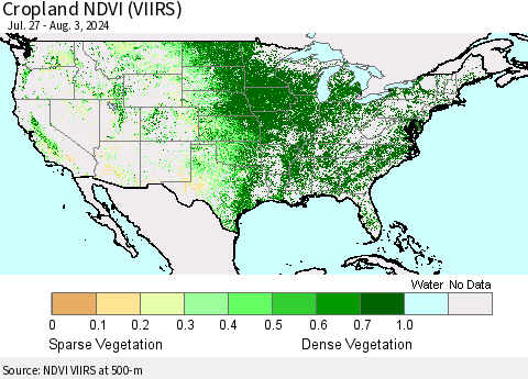 United States Cropland NDVI (VIIRS) Thematic Map For 7/27/2024 - 8/3/2024
