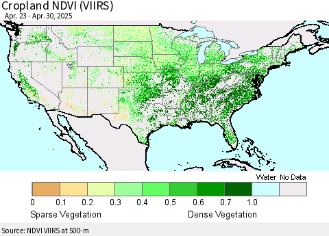 United States Cropland NDVI (VIIRS) Thematic Map For 4/23/2025 - 4/30/2025